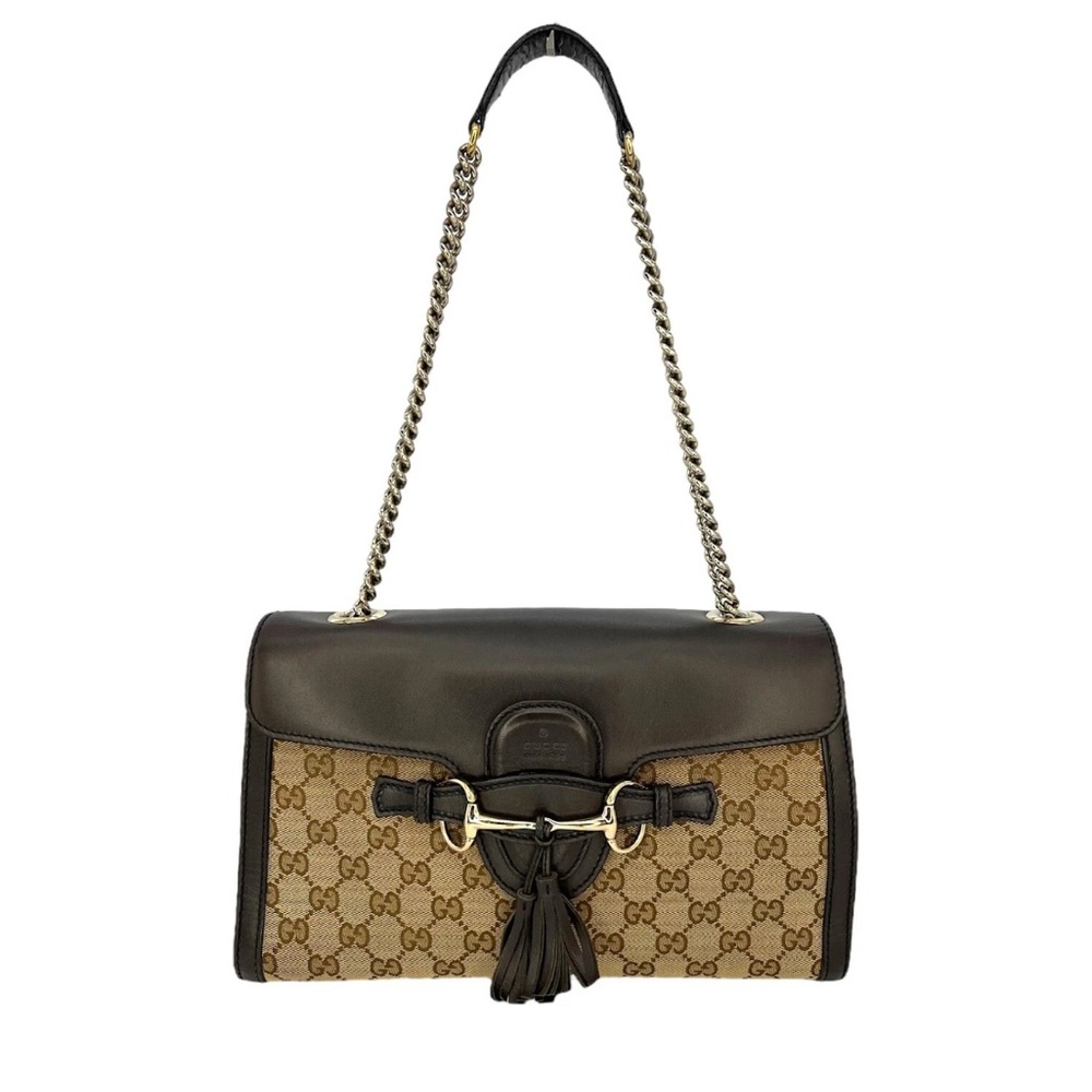 Gucci Emily Chain Flap Bag GG Medium Black, Brown
